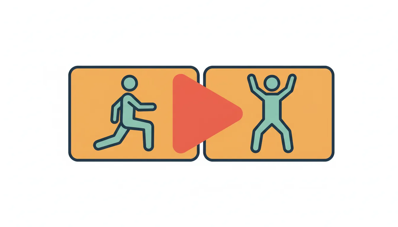 Video play icon with split screen comparison showing two similar athletic training scenes