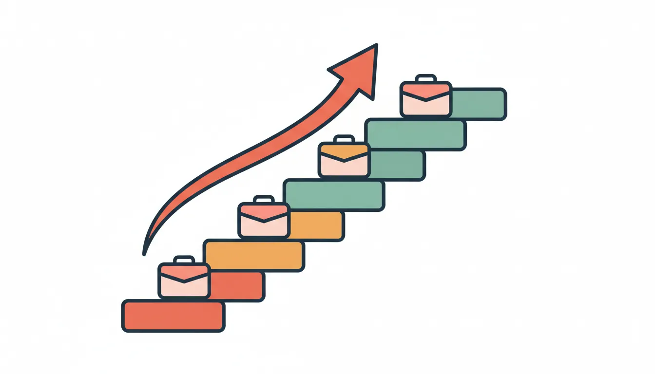 A staircase with climbing figures representing learning progression