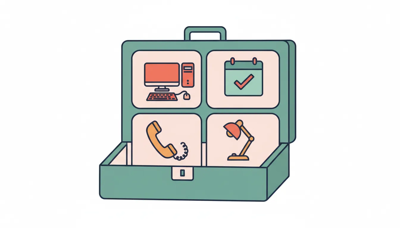 Briefcase with workplace icons