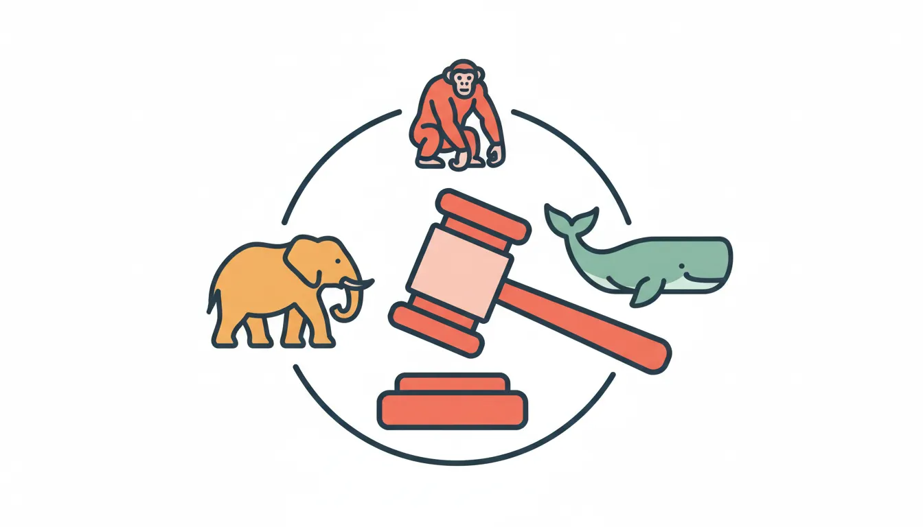 Gavel with small animal silhouettes positioned around it representing legal and ethical considerations