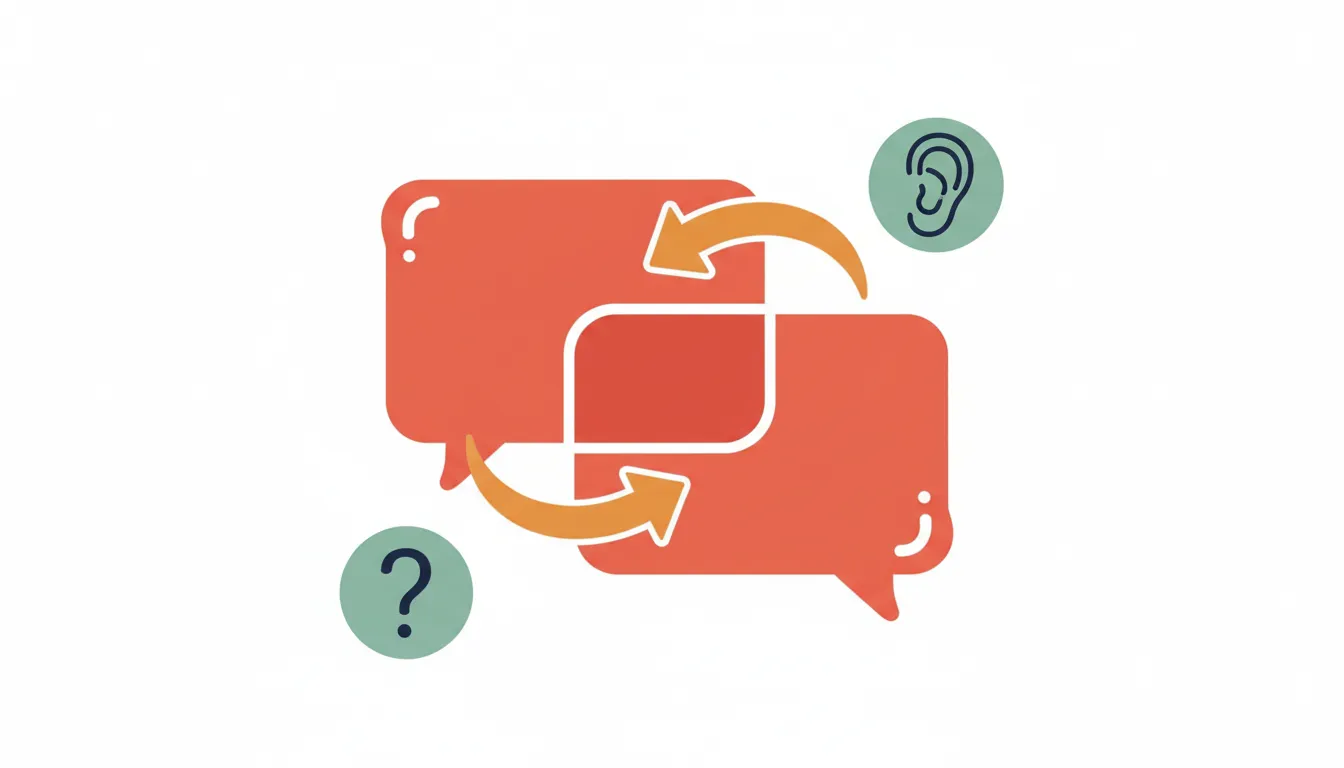 Two oversized speech bubbles with conversation rule icons