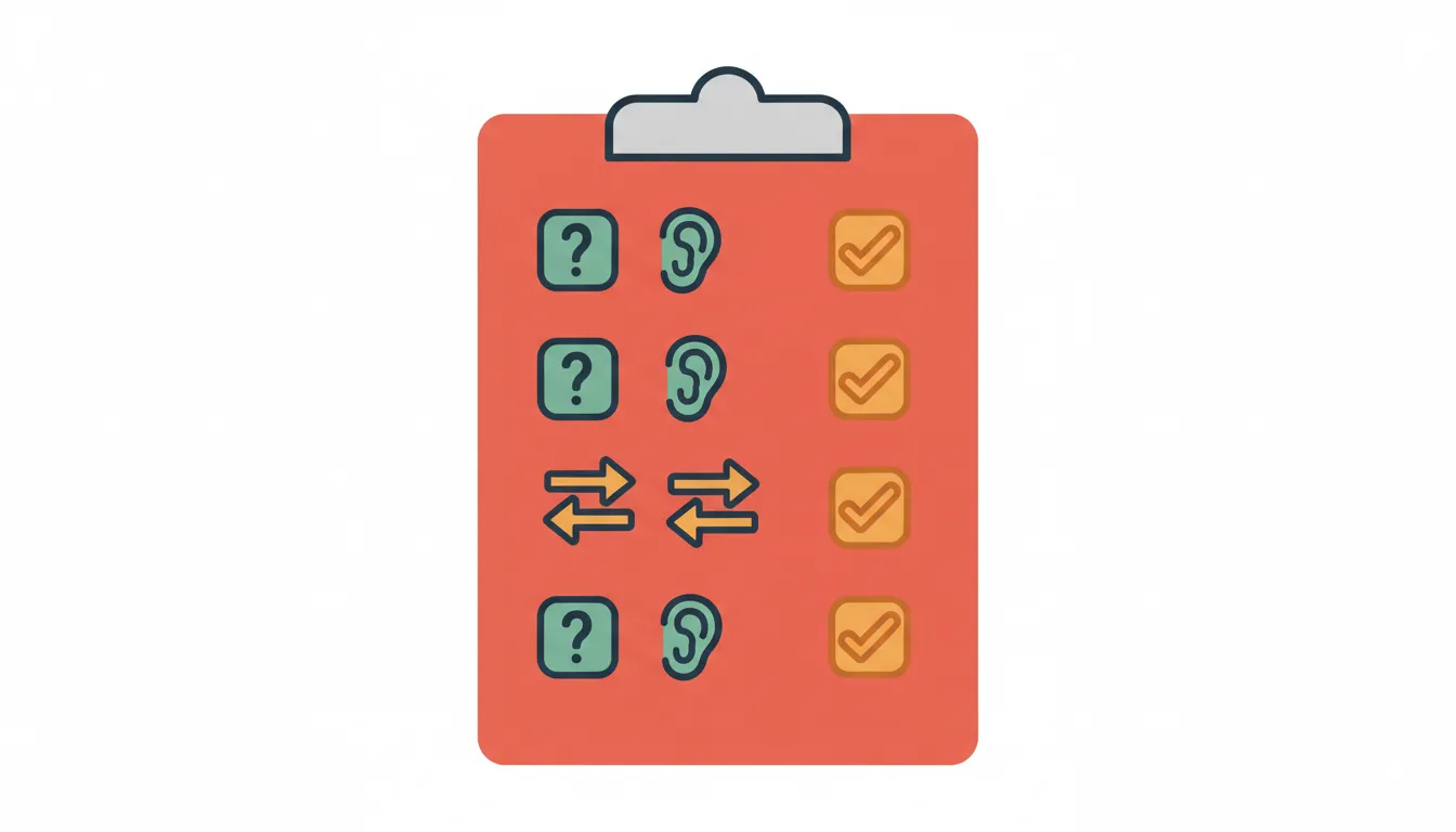 Large checklist clipboard with conversation rule icons