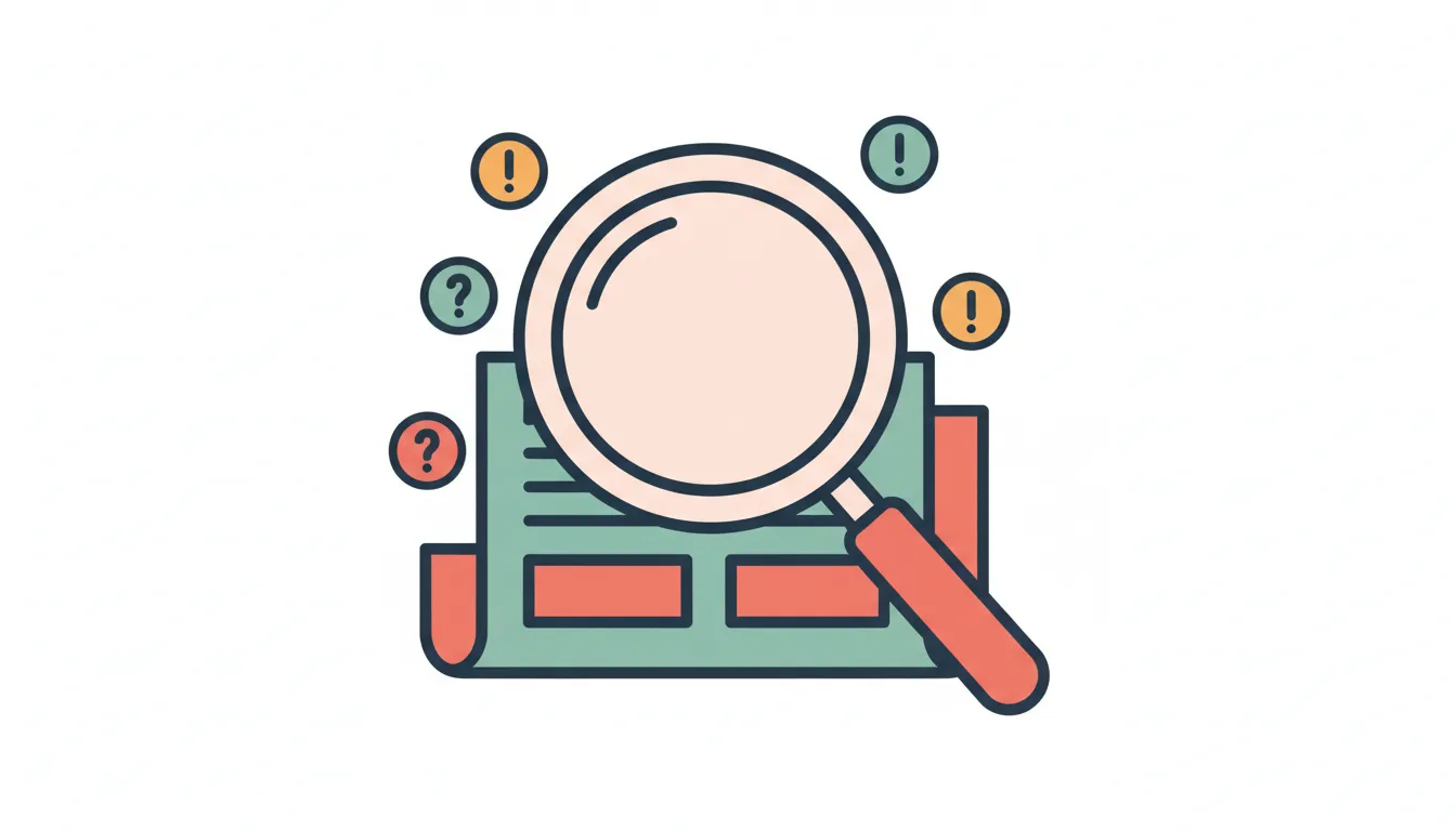 A magnifying glass examining a newspaper with analytical elements
