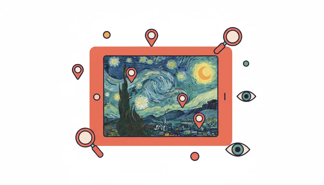 Digital tablet displaying artwork analysis