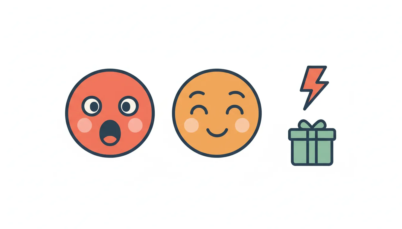 Two face icons showing shocked expression and pleasant surprise with emotional indicators