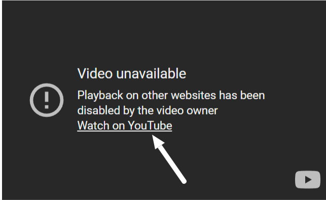 image of youtube warning message for watching directly on YT